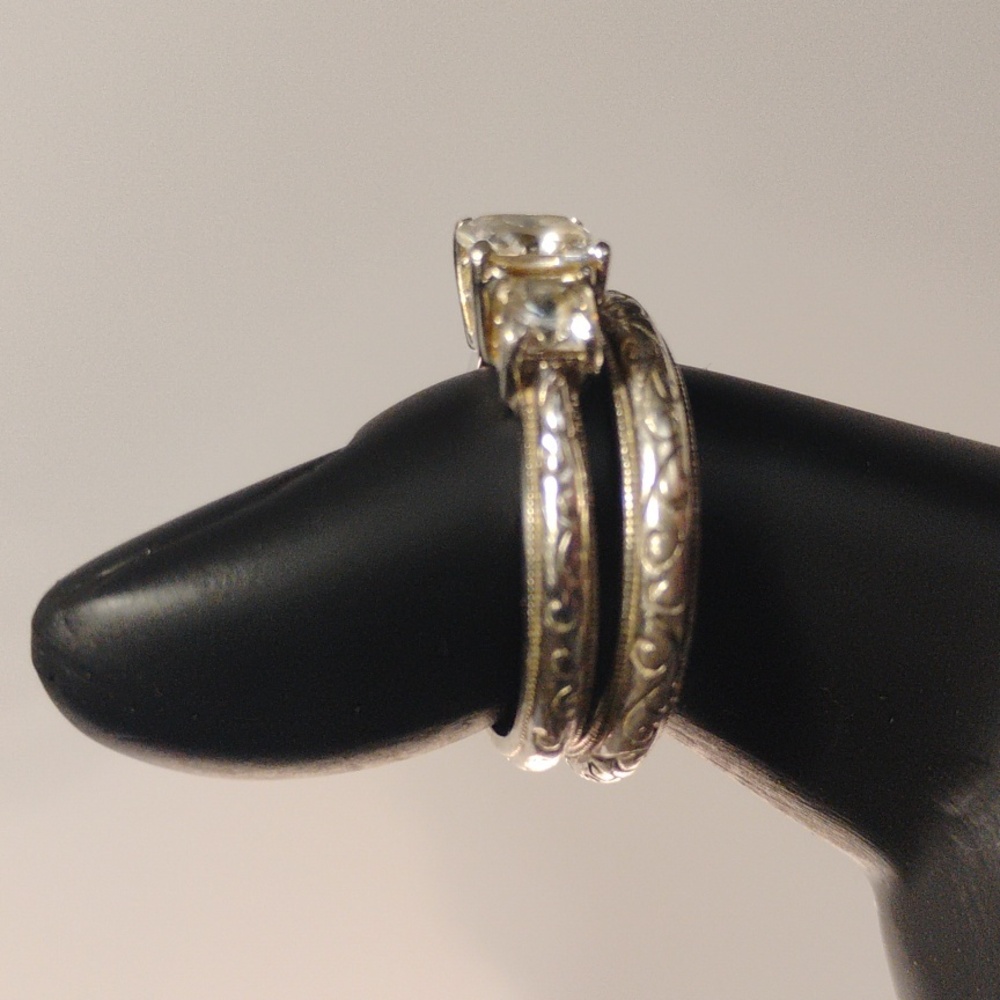 Tacori Set Of  Sterling 925 Silver Trio Princess CZ Ring And Matching Band Sz 7 - Picture 11 of 16